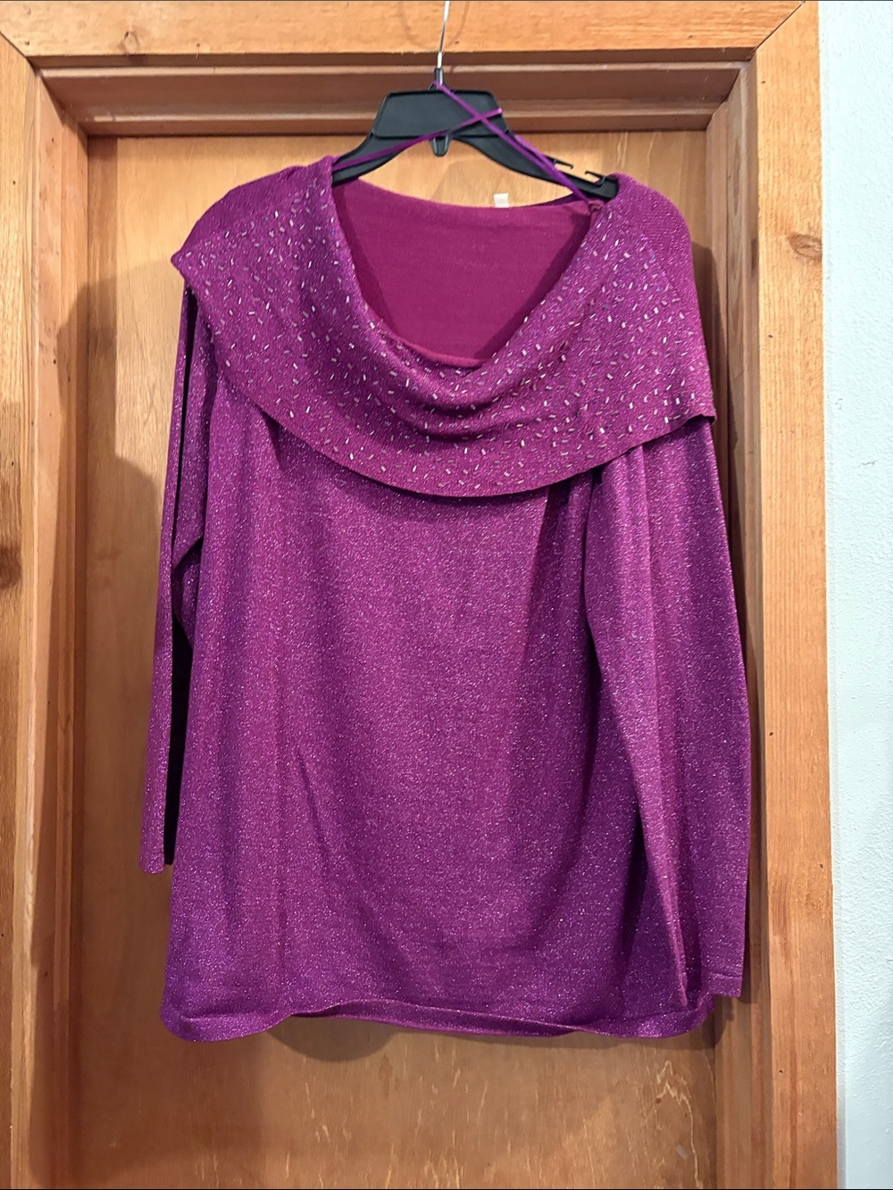 Reba Purple Sparkle Cowl Neck Sweater